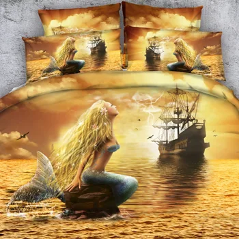  Royal Veļa Avots Zīmols 3 Daļas Uz Iestatīt Skaistu Nāru un Pirātu Kuģa 3d gultas komplekts Meitenēm, Gultas Veļa 3d mierinātājs, gultas komplekti