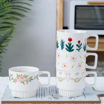  1gb korejiešu Stilā, Ziedu Apdrukāta Keramikas Krūzes Radošo Brokastis, Piens, Tēja, Graudu Kausa mājā, Birojā, Kafejnīcā 