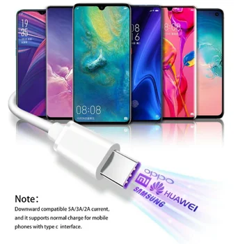  1m,1.5 m,2 m 5.A USB Type-C (Kabelis Samsung Xiaomi Huawei P30 Pro Ātrās Uzlādes, Mobilo Telefonu Lādēšanas Vads Balts Kabelis USB Uzlāde