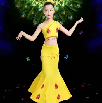  2019 bērniem Dai deju apģērba zivs astei līdzīgs svārkiem elastīgs Pāvs deju tērpi bērniem ir Ķīnas Tautas Deju tērpi