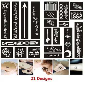  21pcs/set Liels Hennas Tetovējums Trafaretu, Pulverizatoru, Trafaretu uz Rokas Ķermeņa DIY Glitter Tattoo Trafaretu Pochoir Tatouage