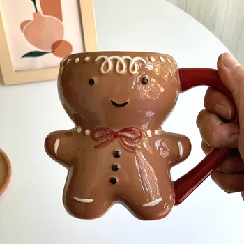  300ml Piparkūkas Cilvēks Krūze Cute Karikatūra Kawaii Ziemassvētku Krūze 3D Piparkūkas Cilvēks Keramikas Tasi Piena, Kafijas, Ūdens Cup Krūze Dāvana