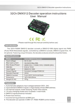  32 Kanālu 96A RGBW DMX 512 LED Dekoderi DMX Kontrolieris Reostats DC5-24V RGBW RGB LED gaismas 8 Bit/16 Bit