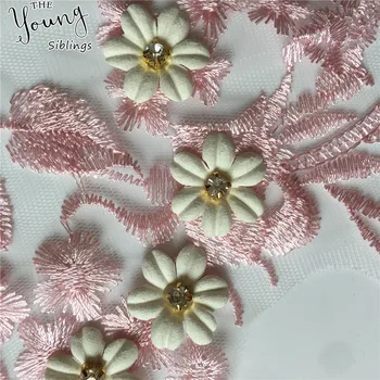  3D-trīsdimensiju ziedu rotājumu aplikācijas rhinestone pērļu izšuvumu mežģīnes DIY kāzu kleitu piederumi 1 gabals pārdošanā