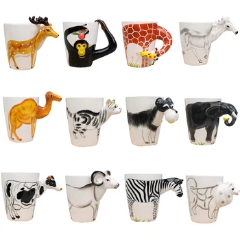 400 ML Vareno Keramikas Kafijas Krūze Radošo Dāvanu 3D Dzīvnieku Formas, Roku Apgleznoti Briežu Žirafe Govs Trusis, Suns, Kaķis, Zilonis, Kamielis krūze