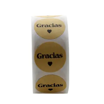  500pcs/Roll Kraft Gracias spāņu Paldies etiķetes, Uzlīmes, Aploksnes, Paketes Zīmogs