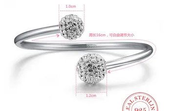  925 Sterling Silver Crystal Ball Aproces Atvērt Aproces Aproces & Aproces Rotaslietas pulseras Sievietēm
