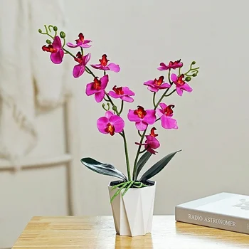  Augstas kvalitātes Mākslīgo Ziedu 2 dakšiņas Phalaenopsis Potted Augu, 45 Cm, HomeDecorations, Mazo Bonsai Apdare uz Biroja Galda