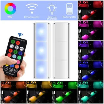  Bezvadu Magnētiskais RGB LED Dekoratīvās Lampas Apkārtējais Apgaismojums USB Tālvadības pults Apgaismojums Auto Auto Aksesuāri, Interjera Detaļas