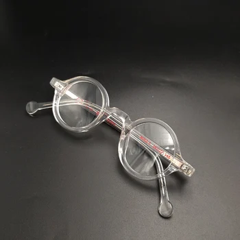  Caurspīdīgs pelēka retro mazas, apaļas brilles rāmis acetāts recepšu tuvredzība, lasīšanas brilles