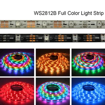  DC5V 5m Smart RGB WS2812B LED Pikseļu Sloksnes Individuāli Adresējama WS2812 30 60 Led Sloksne, Melns Un Balts PCB IP30/65/67