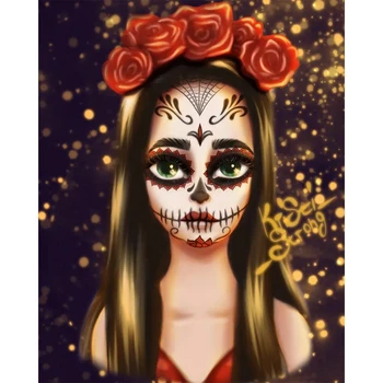  Gotikas mākslas Cukura kaulu meitene 5D DIY Dimanta Glezniecības Pilnībā Urbt Halloween grims Mozaīkas dimanta Izšuvumi Krustdūrienā sienas Dekori