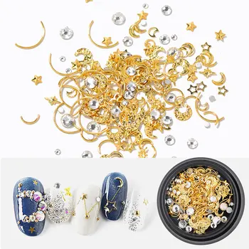  HNUIX Mixte Stilu Lune Zvaigžņu Nagu Spīdums Strass Bijoux Charmes Dārgakmeņi Métal Daļas Kniežu DIY 3D Dos Plat Nail Art décorations