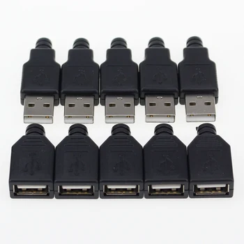  IMC karstā Jauns (5gab Vīrietis+5gab Sieviešu) USB-4 Pin Spraudnis-Ligzda Savienotāju Ar Melnu Plastmasas Vāciņu