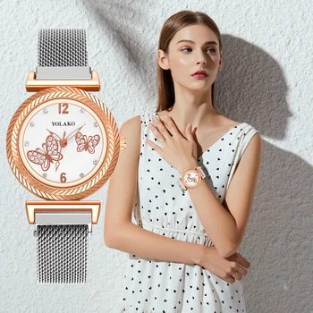  Ir 2021. Modes Rhinestone Tauriņš Skalu Dāmas Skatīties Sieviešu Skatīties Milano Kvarca pulkstenis ar Feromagnētiskiem sievietes luksusa pulksteņi