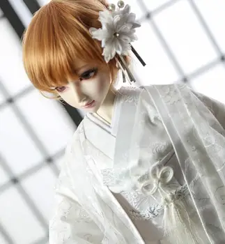  Japāņu Stila Līgava Baltā/Rozā Rozēm Kimono SD10/SD13 1/3 1/4 MSD BJD Leļļu Apģērbs