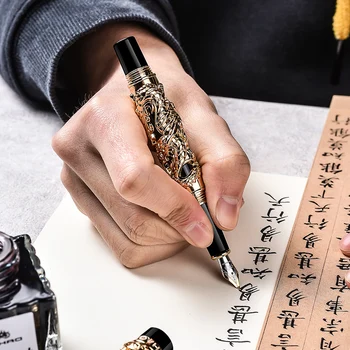  Jinhao Jaunāko Dizaina Pūķis Un Phoenix Zelta Metāla Fountain Pen Augstas Kvalitātes Karstā Pārdošanas luksusa rakstot dāvanu pildspalvas