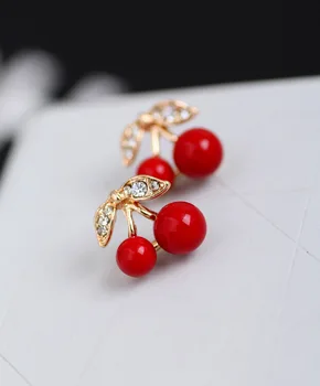  Korejas rotaslietas Hipoalerģiska Red cherry auskari kristāla ķiršu auskariem