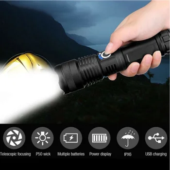  Led gaismiņa Ultra Spilgts Lukturītis Ar USB Iekasējams Āra Kempings Gaismas 5 Pārslēgtu Režīmus Ūdensizturīgs Zoomable Velosipēdu Gaismas Izmantošanu
