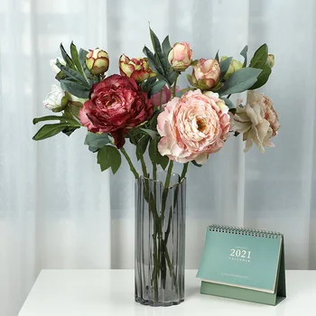  Luksusa Grilētu malas peonija mākslīgie ziedi kāzu viltus ziedi DIY dekori viesnīcas puses vainags flores artificiales