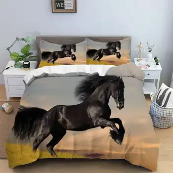  Luksusa Zirgu Bed Cover Set Dubultā Viena Izmēra 3D Dzīvnieku Print Gultas Komplekts Bērnu Karaliene, Karalis Sega sedz Uzstādīt Modernas