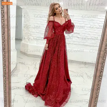  Mirdzoša Sarkana Balles Kleitas, 2021 Boho Drēbes De Bil Femme Longue Pasūtījuma Garām Piedurknēm Sievietes Puses Tērpi Oficiālu Vestidos De Gala