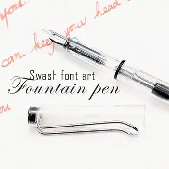  Mākslas Fontu Fountain Pen 1pc transparante fountain pen duckbill plakanu galu pildspalvu biezums izvēles Mākslas vārdu Plakanu galu pildspalvu Studentu vērtējumā