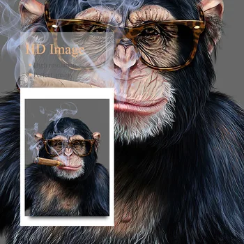  Pērtiķis Cigarešu Dūmu Smieklīgi Plakātu Ape Dzīvnieku Glezniecības Mākslas Audekls Drukāt Mūsdienu Anotācija Sienas Attēlu Dzīvojamā Istaba Loft Dekori
