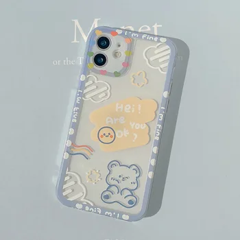  Retro kawaii mākonis lācis līnijas doodle art Japāņu Tālrunis Lietā Par iPhone 13 11 12 Pro Xs Max XR XS 7 8 Plus 7Plus gadījumā, Gudrs Vāciņš