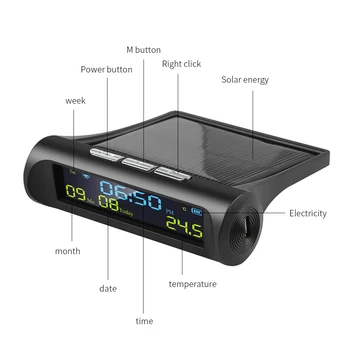  Saules Auto Pulkstenis, Āra Termometrs Braukšanas Laiks Atgādinājums Automātisko Slēdzi Bez Vadu Augstas Precizitātes LCD Digitālais Pulkstenis