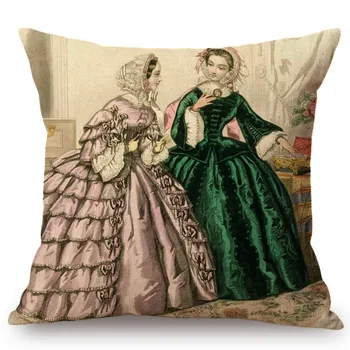  Senās Eiropas Viktorijas Laikmeta Karaļa Galmā Modes Dāma Pilnībā Kleita Vintage Plakātu Mājas Apdare Spilvena Pārvalks Dīvāna Spilvena Vāka