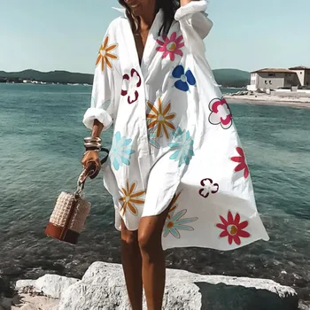  Sieviešu Kaftan Beach Drukāt Peldkostīmu uz augšu, Kimono, Baltas Pludmales Tērpu Femme Kleita Peldvietu Jaciņa Beachwear Bikini Svārki ir 2021.