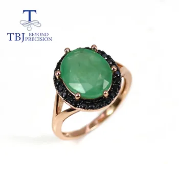  TBJ,Dabas emerald ovāls 10*12mm zambija zaļš dārgakmens luksusa modes 925 sterling sudraba naudas sodu sieviešu gredzens