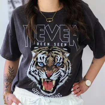  Talismans Tiger Gadā T-krekls Tiger Galvas Modeli, T Krekli, Sieviešu Īsām Piedurknēm O-veida kakla Modes Vīrietis Y2k Gadījuma Stilīgs Melns Top Tees