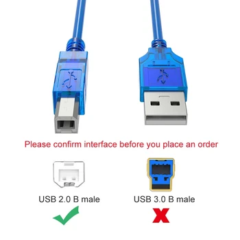  USB 2.0 Printera Kabeļa Tips Vīriešu B Tipa Vīriešu Dual Aizsargs ātrgaitas Caurspīdīga Zila