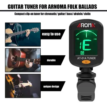  Uzlādējams Clip-on Guitar Tuner Krāsu Ekrāns ar iebūvētu Akumulatoru, USB Kabeli, lai Hromatiskās Ģitāra havajiešu ģitāra, Bass