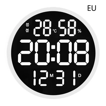  Vienkāršs Dizains Dzīvojamā Istaba LED Apaļš Sienas Pulkstenis Ciparu Displejs Temperatūras Datums U2JC