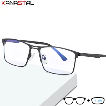  Vīriešiem Anti zilā Gaisma Pretbloķēšanas Brilles Kvadrātveida Metāla Brilles Rāmis Recepšu Lasīšanas Brilles Sievietēm 1.56 Optika Briļļu Lēcas