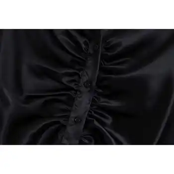  Willshela Sieviešu Modes Black Aprīkots Satīna Krekls Vienu Krūtīm, Garās Piedurknes Piedurknes Atloks Apkakli Gadījuma Sieviete Šiks Topi Blūze