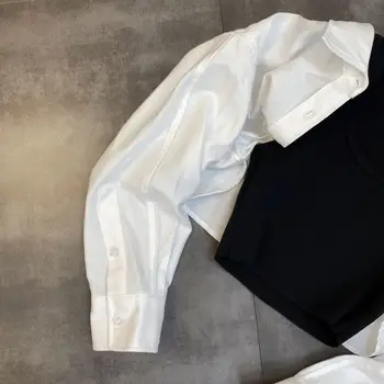  ZCSMLL 2021. gada Rudenī Apaļā Apkakle Topi Burbulis garām piedurknēm Izšūšanas Trikotāžas Viltus divdaļīga Multi-wear Dizaina Sieviešu Krekls
