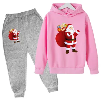  Ziemassvētku Un Santa Claus Bērniem Kopumu Apģērbu Ar Garām Piedurknēm Drukāt Pelēkā Vārna Topi+Bikses Bērnu Apģērbam, Bērnu Apģērbs, Meiteņu, Zēnu Apģērba Autum