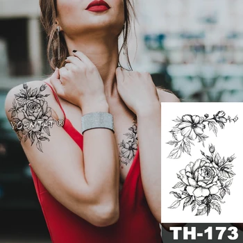  Ūdensnecaurlaidīgus Pagaidu Tetovējumu Uzlīmes Rozā rožu ģeometriskā mežģīņu modelis Ūdens Nodošanu body art flash viltus tetovējums